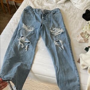 Good American High Rise Ripped Jeans - Light Blue